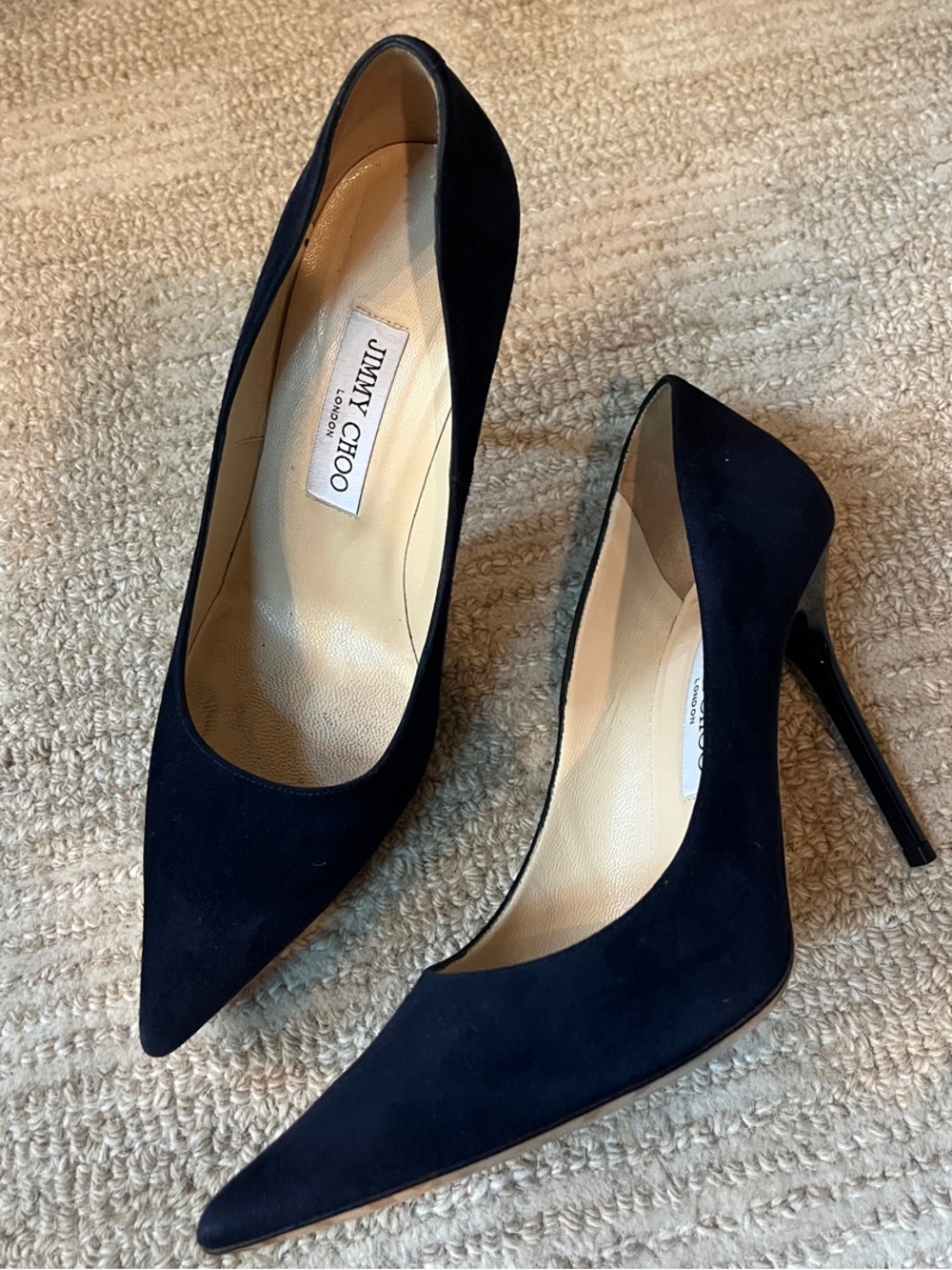 Jimmy Choo Navy Suede Pointed Toe Pumps